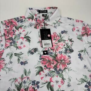 Bad Birdie Mens Small Spring Showers Floral Short Sleeve Golf Polo Shirt NWT